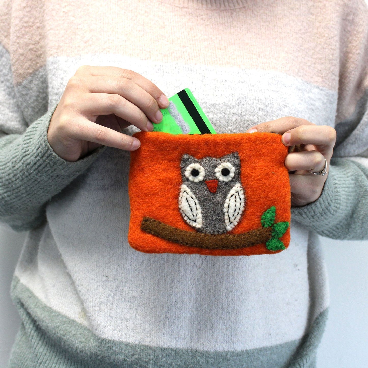 Natural Felt Zipper Pouches – Owl on Branch – image 3
