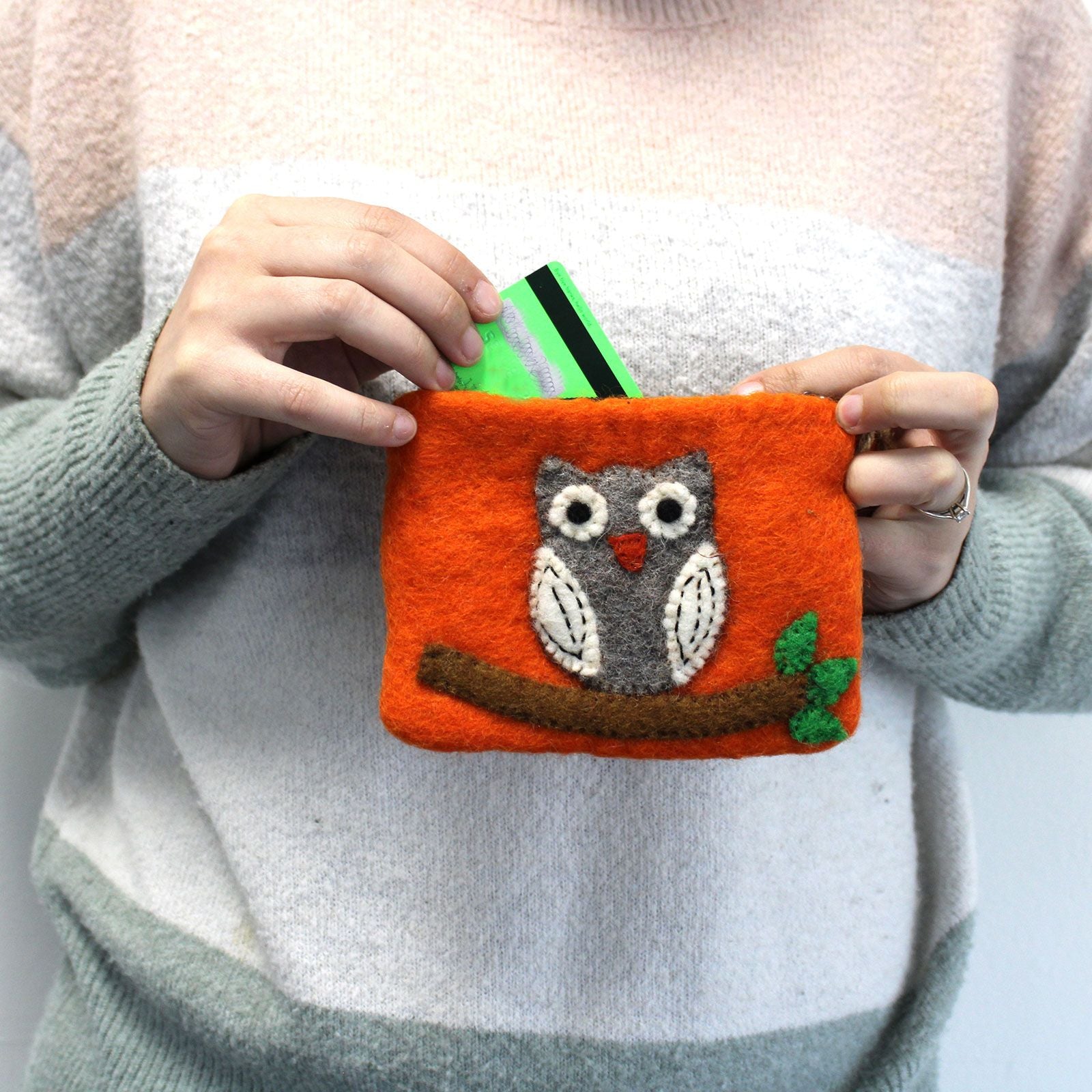 Natural Felt Zipper Pouches – Owl on Branch – image 3