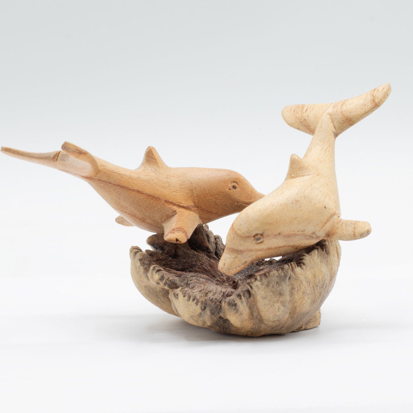 Handmade Parasite Wood Art Carving – Dolphins in Play – image 4