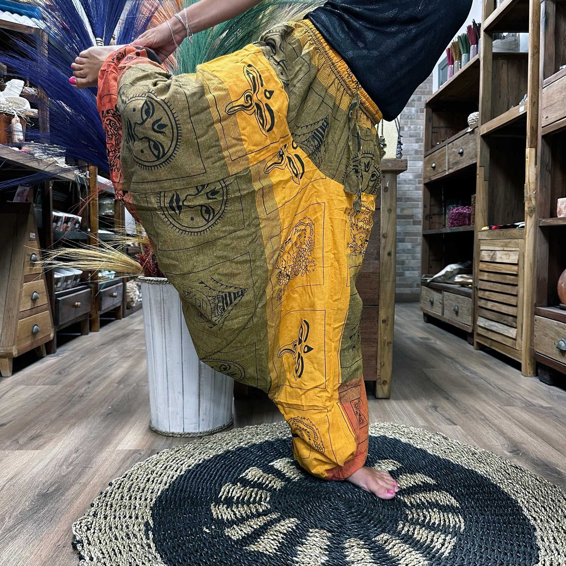 Polished Yoga and Festival Pants - Aladdin Himalayan Print on Orange featuring natural patterning and unique variations - Luna Panther