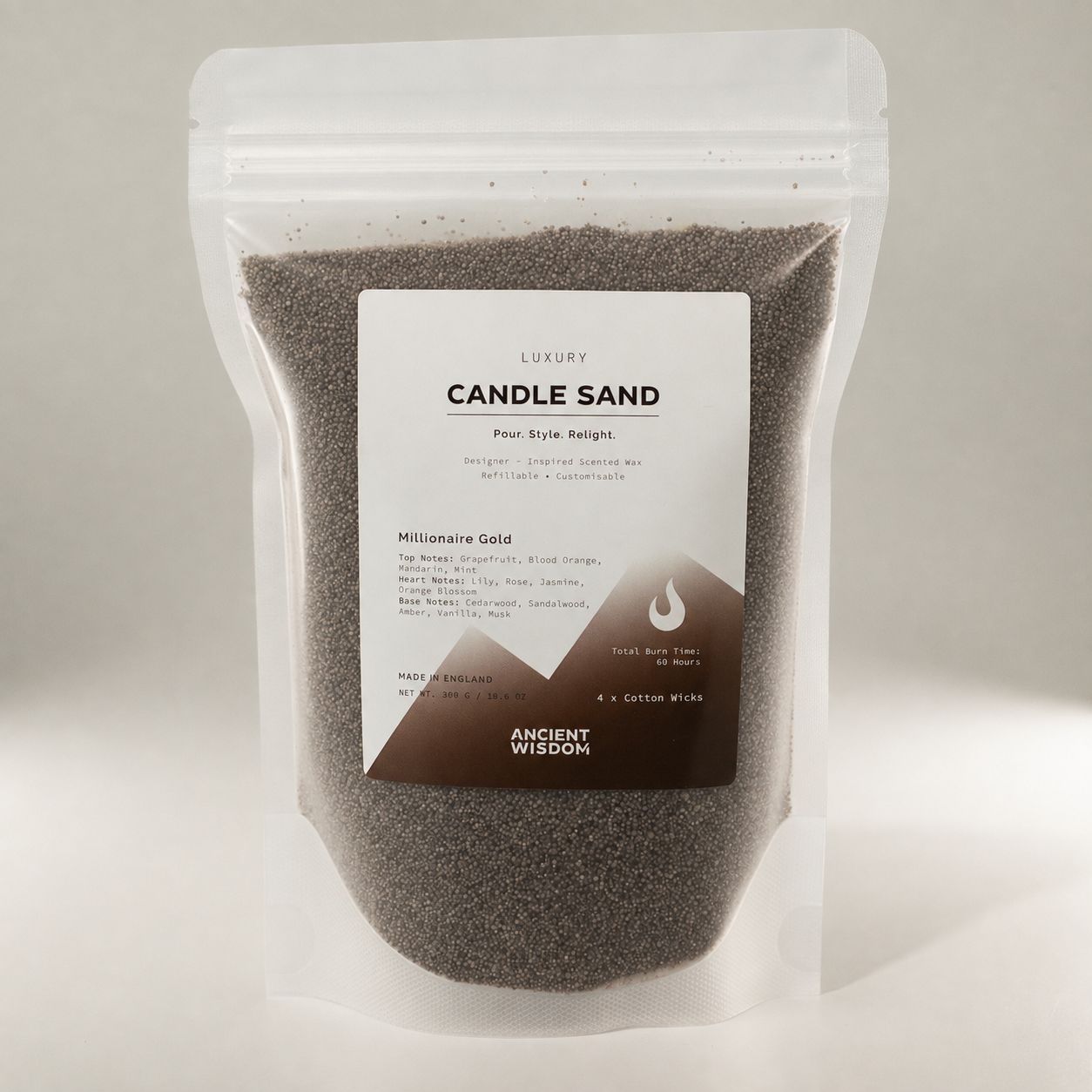 Fragranced Candle Sand – Chocolate Brown – Millionaire Gold – 300 g – image 3