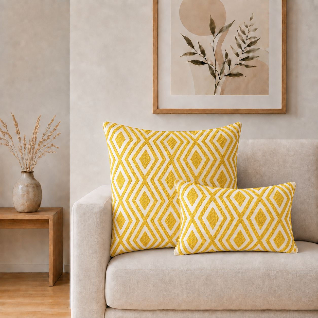 Classic Cushion Cover – Mustard Diamonds – 60 × 60 cm – Jumbo Style – image 1