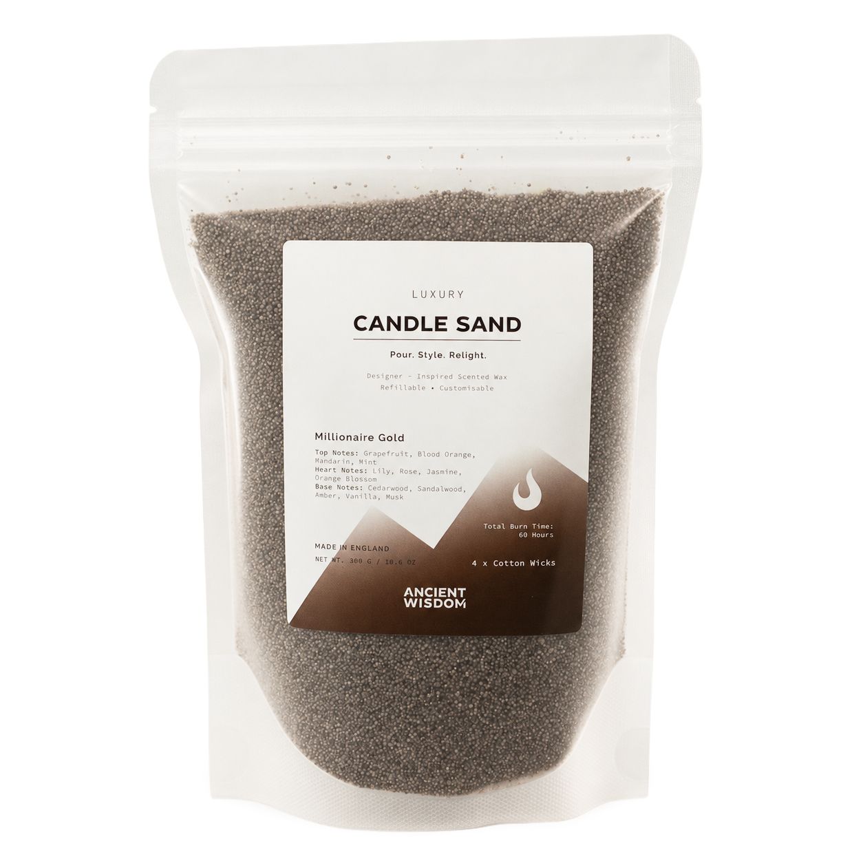 Fragranced Candle Sand – Chocolate Brown – Millionaire Gold – 300 g – image 1
