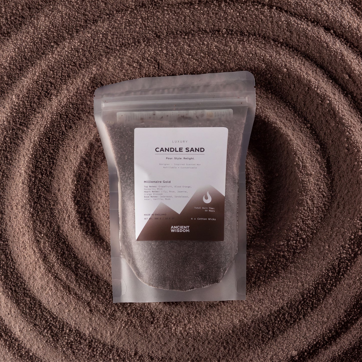 Fragranced Candle Sand – Chocolate Brown – Millionaire Gold – 300 g – image 2