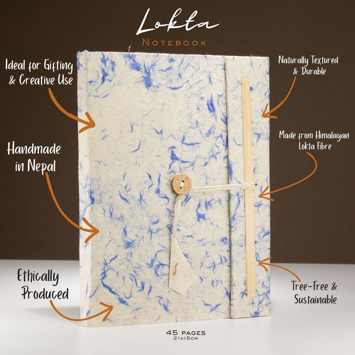 Lokta Mixed Blue Cotton Notebook – Large (21 × 15 cm) – 45 Leaves – Includes Bookmark – image 3