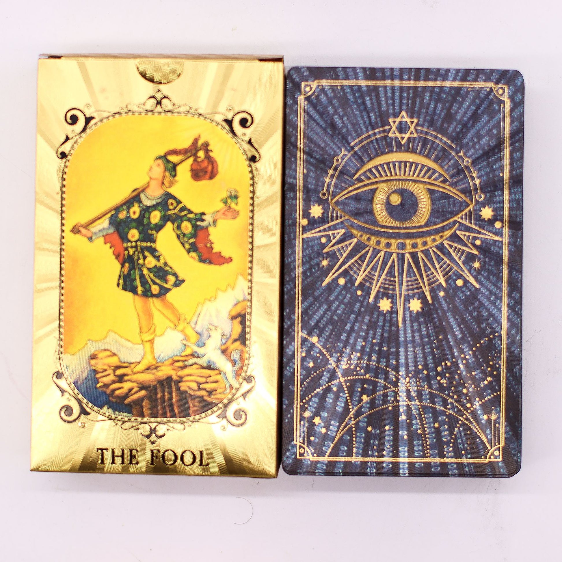 Blue & Gold Foil Tarot Deck - All Seeing Eye with Booklet detail view 3 at Luna Panther