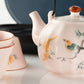 Travel Teapot Set & Four Cups – Pink Vintage Pumpkin Style – image 4