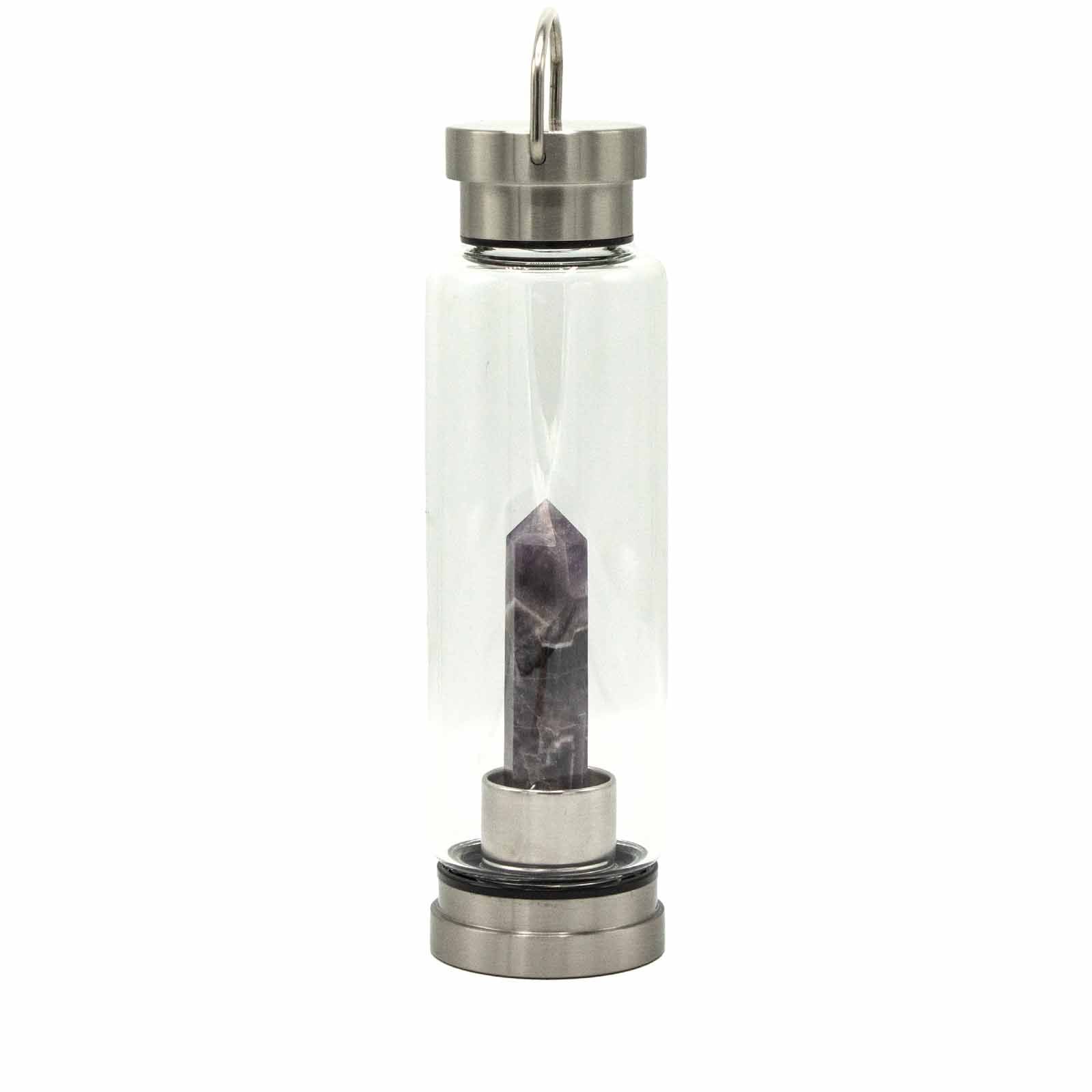 Amethyst Obelisk Crystal Infused Glass Water Bottle 500ml at Luna Panther