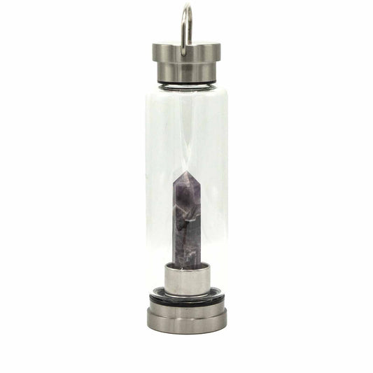 Amethyst Obelisk Crystal Infused Glass Water Bottle 500ml at Luna Panther