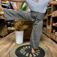 Polished Yoga and Festival Pants - Thai Fisherman Mandala Mantra on Grey featuring natural patterning and unique variations - Luna Panther