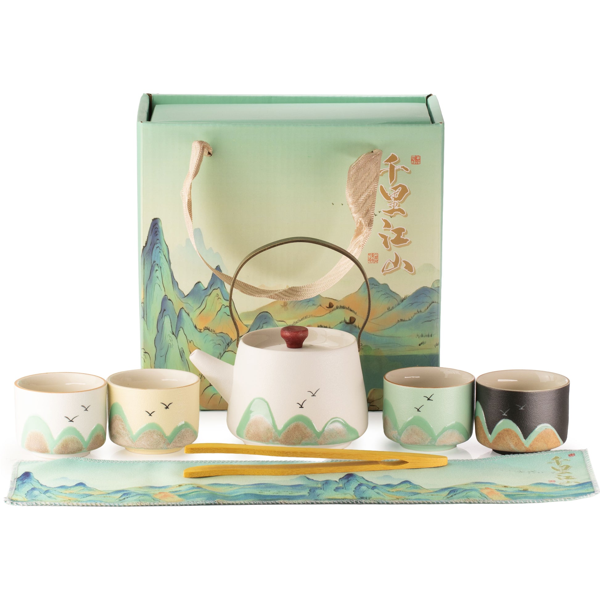 Thousand Miles – Tea Set – Four Cups – Ceremonial Cloth & Bamboo Grip – image 4