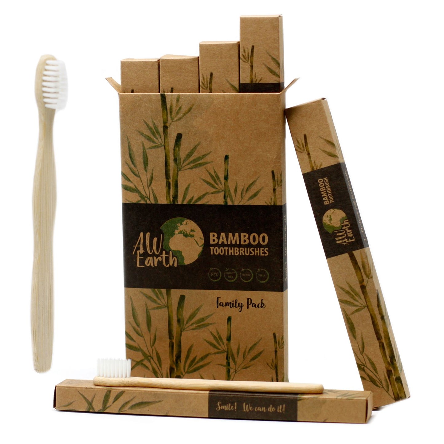Bamboo Toothbrush – White – Family Pack of 4 – Med Soft – image 1