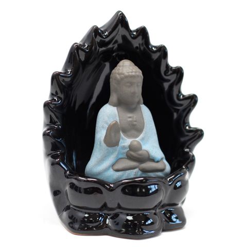 Polished Back Flow Incense Burner - Buddha & Lights featuring natural patterning and unique variations - Luna Panther