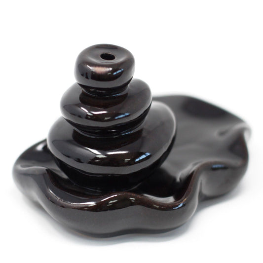 Polished Back Flow Incense Burner - Large Pebbles into Pool featuring natural patterning and unique variations - Luna Panther