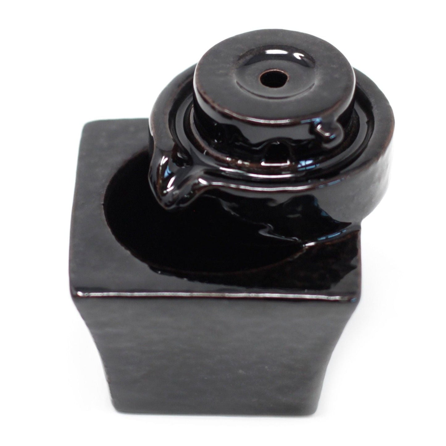 Polished Back Flow Incense Burner - Round to Square featuring natural patterning and unique variations - Luna Panther