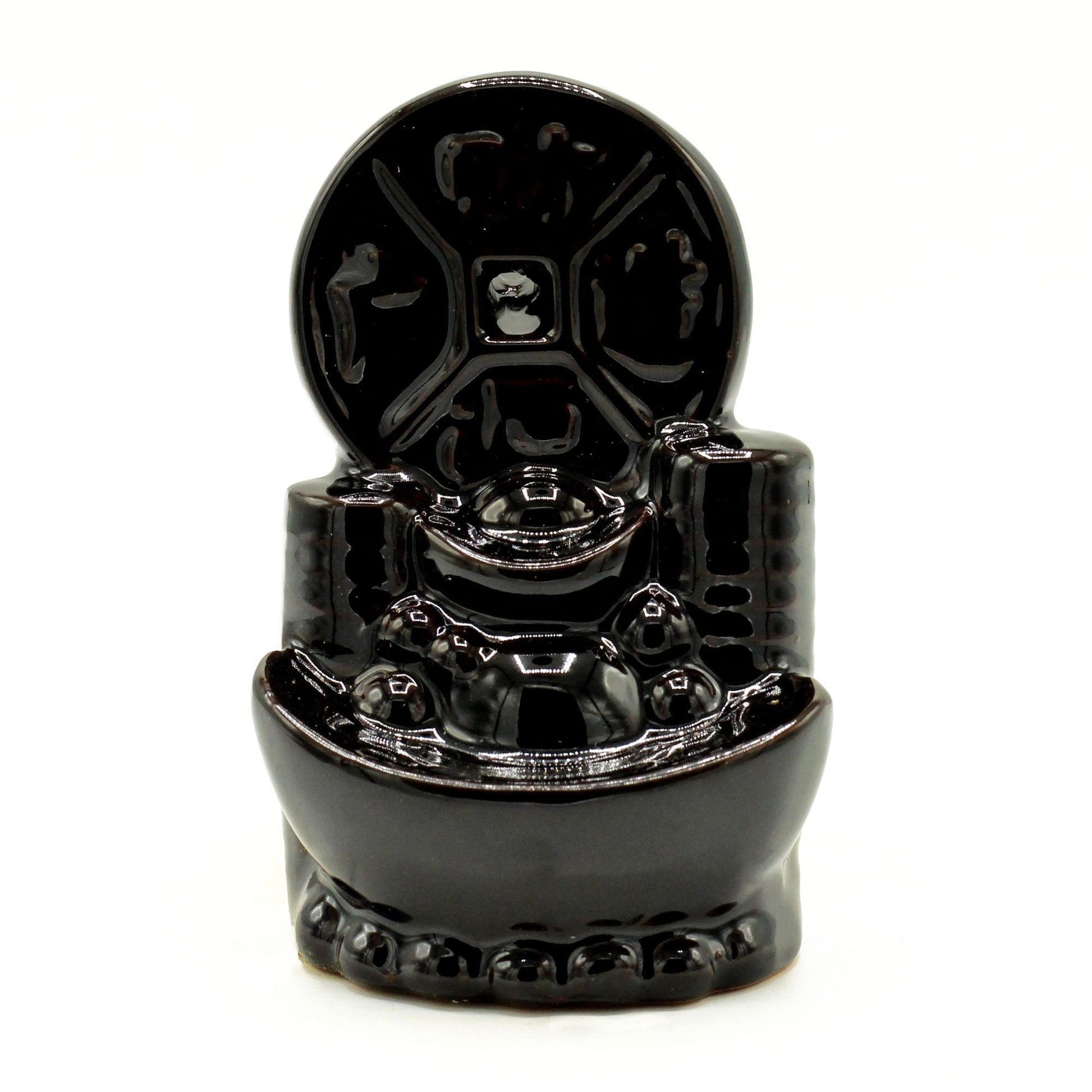 Polished Backflow Incense Burner - Ancient Chinese Coin featuring natural patterning and unique variations - Luna Panther