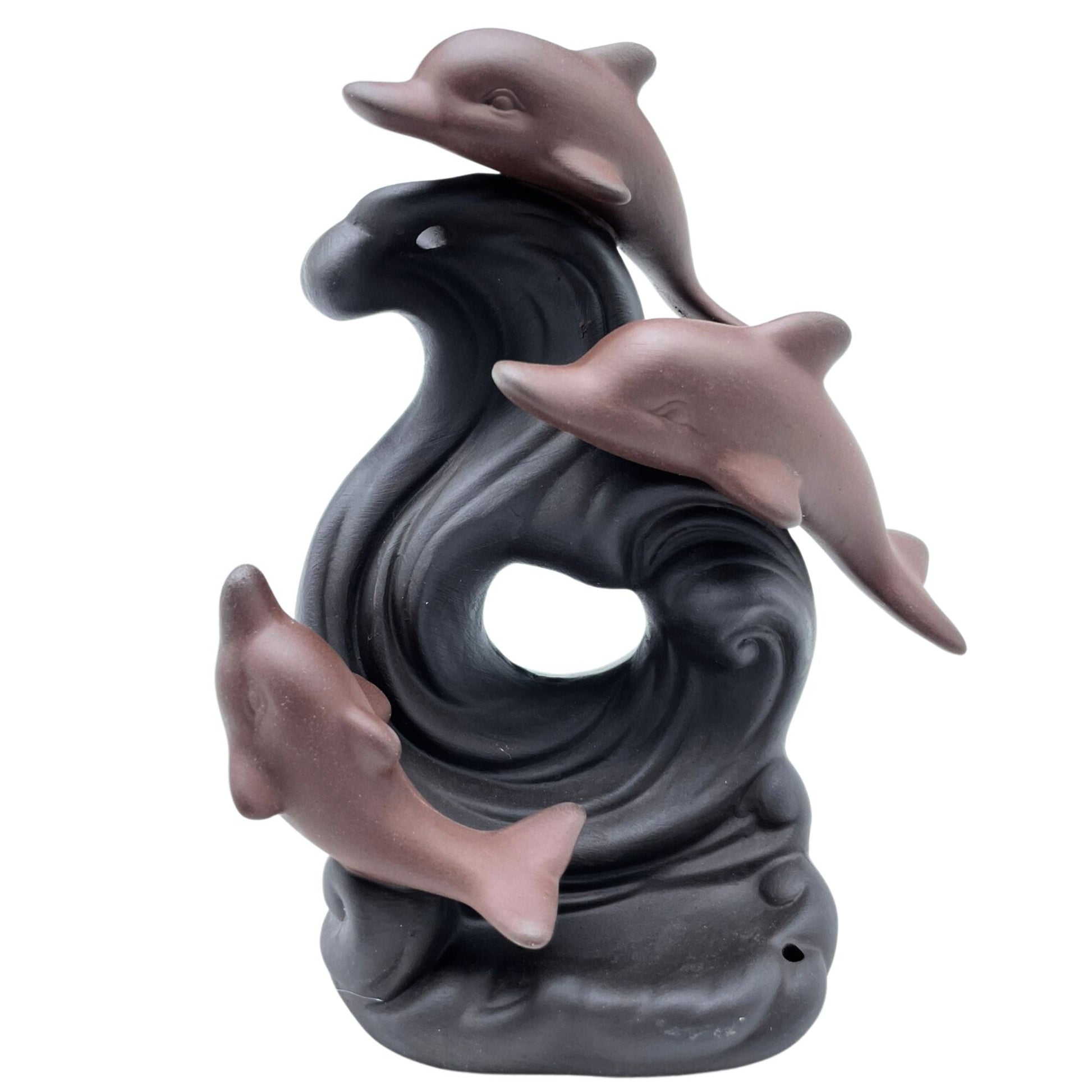 Polished Backflow Incense Burner - Dolphin Wave featuring natural patterning and unique variations - Luna Panther