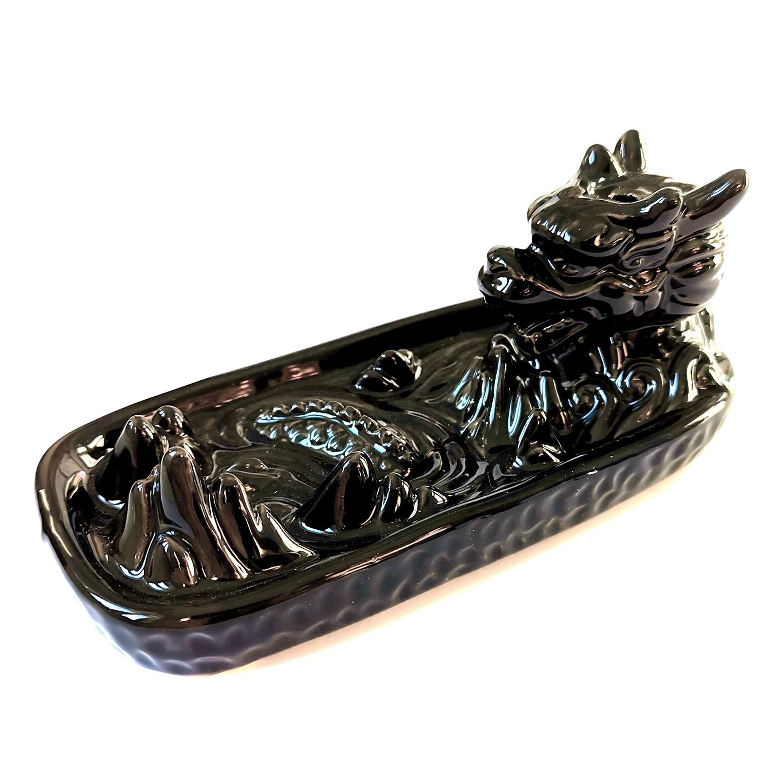 Polished Backflow Incense Burner - Dragon in Mountain featuring natural patterning and unique variations - Luna Panther