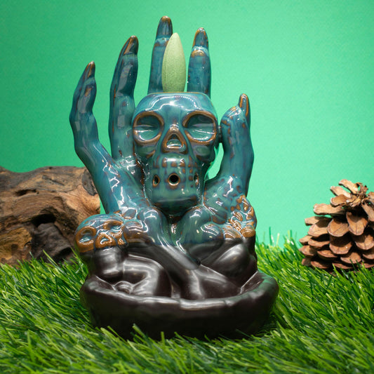 Backflow Incense Burner - Skull in Hand - Luna Panther alternate view