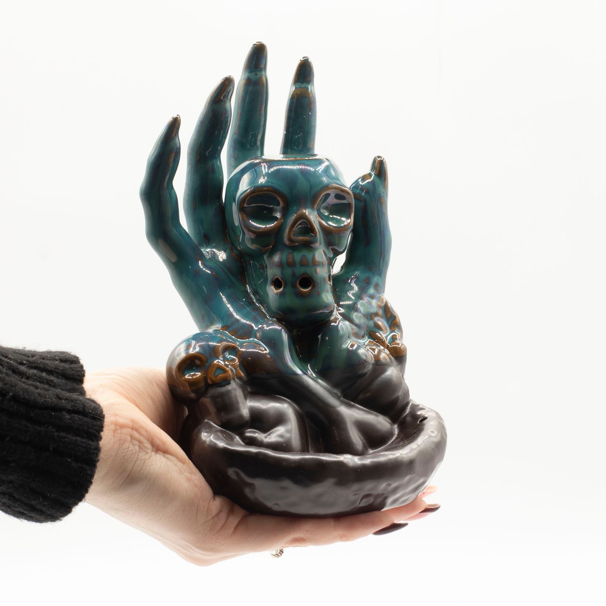 Backflow Incense Burner - Skull in Hand - Luna Panther