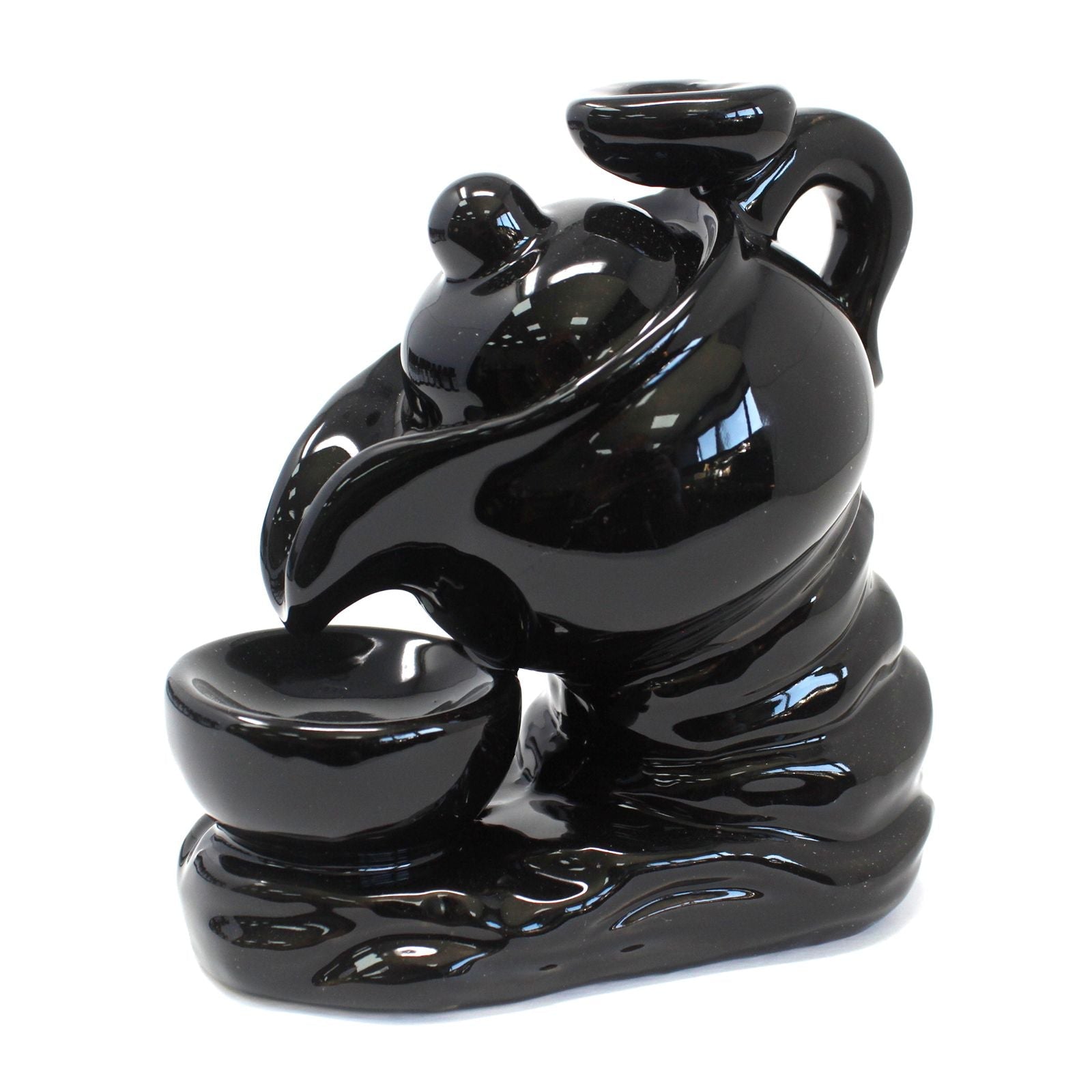 Polished Backflow Incense Burner - Tea Pot featuring natural patterning and unique variations - Luna Panther