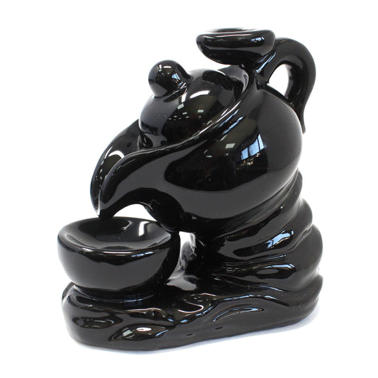 Polished Backflow Incense Burner - Tea Pot featuring natural patterning and unique variations - Luna Panther