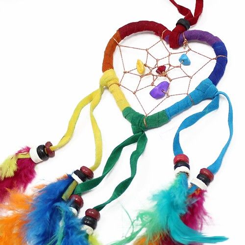 Polished Bali Dreamcatchers - Small Heart - Rainbow featuring natural patterning and unique variations - Luna Panther