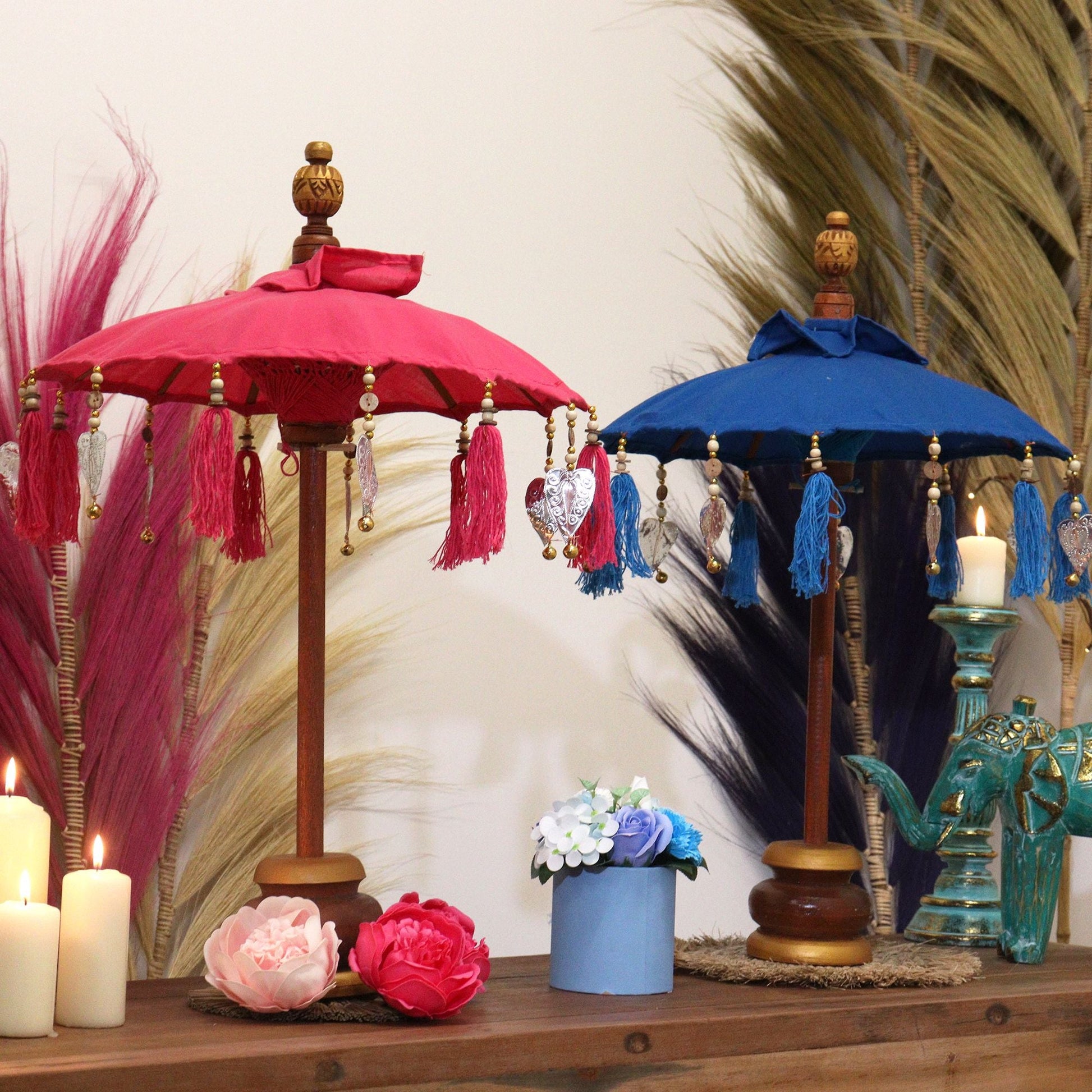 Bali Home Decor Parasol - Cotton - Turquoise - 40cm - Luna Panther