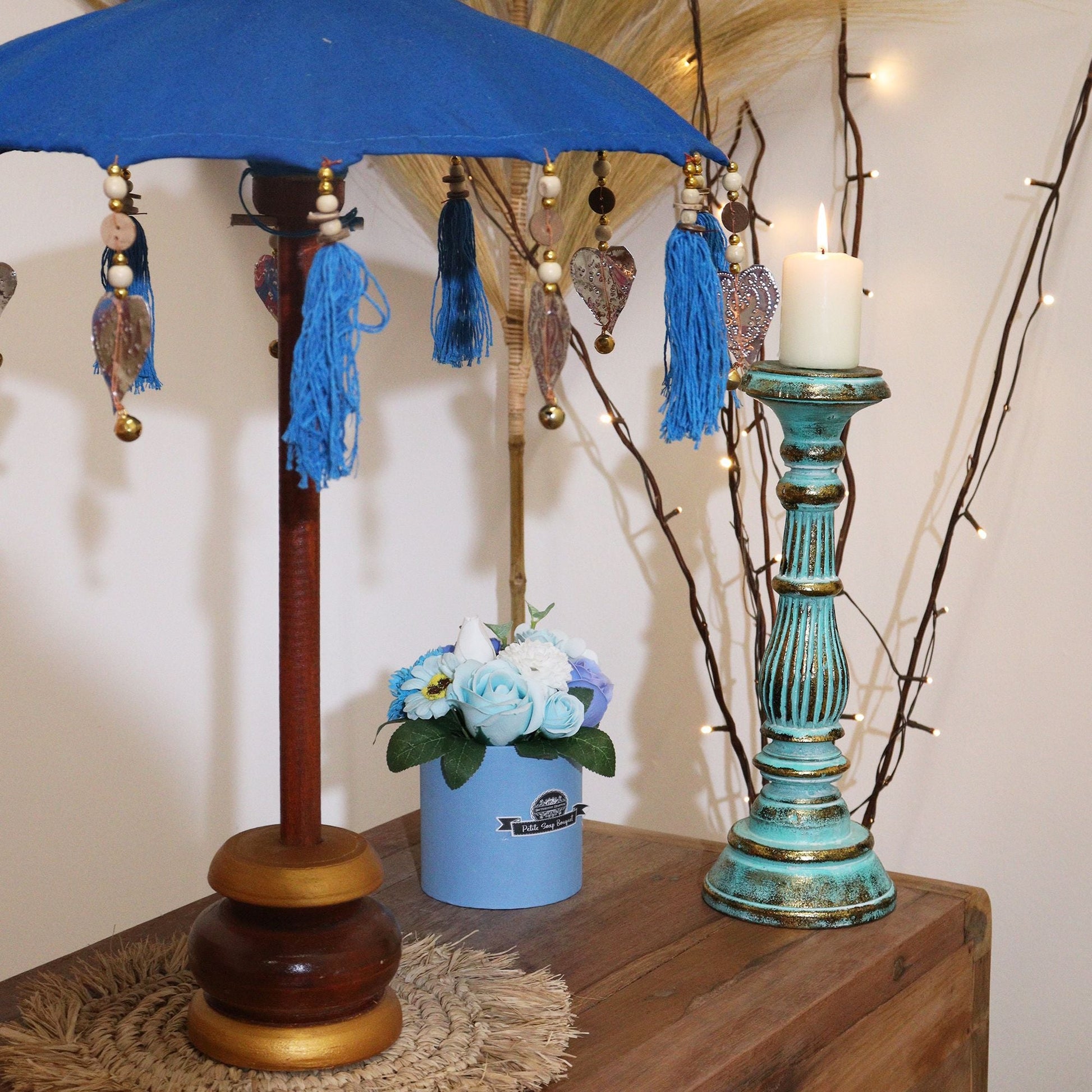 Bali Home Decor Parasol - Cotton - Turquoise - 40cm - Luna Panther