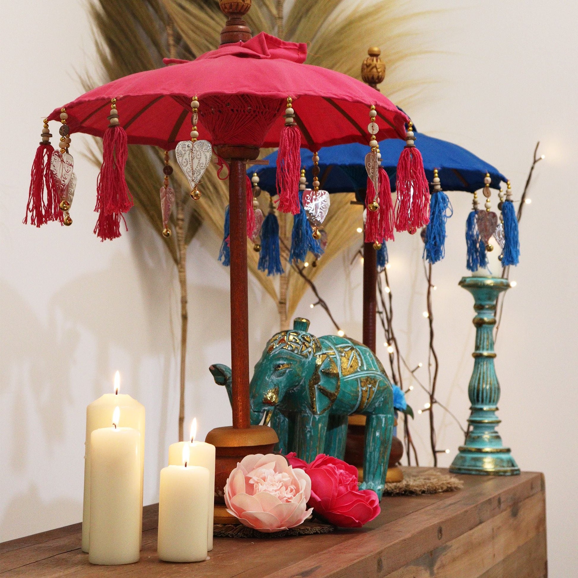 Bali Home Decor Parasol - Cotton - Turquoise - 40cm - Luna Panther