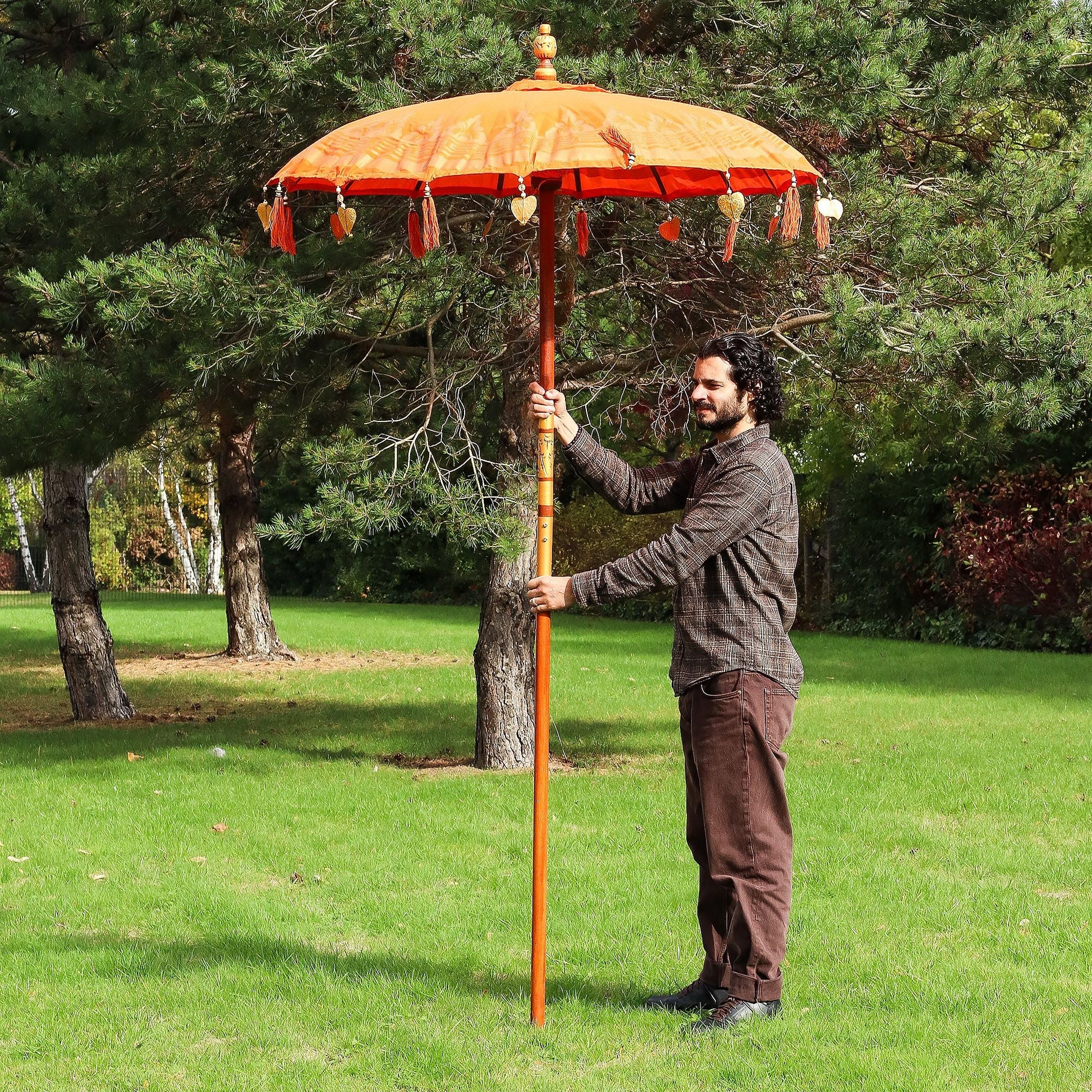 Bali Patio Parasol - Cotton - Orange Decor - 1.5m - Luna Panther