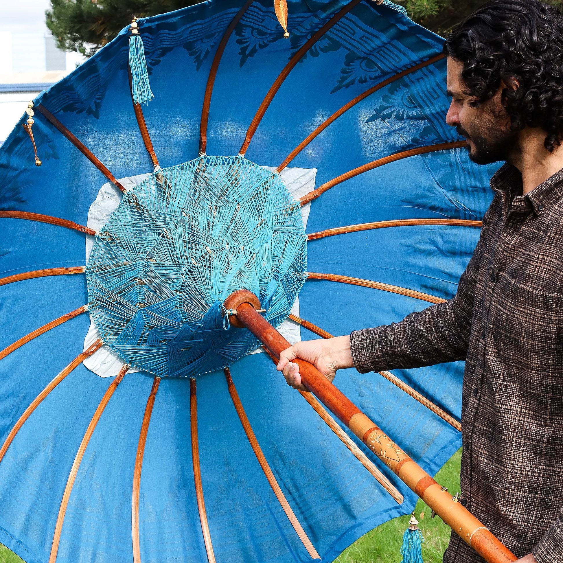 Bali Patio Parasol - Cotton - Turquoise Decor - 1.5m - Luna Panther