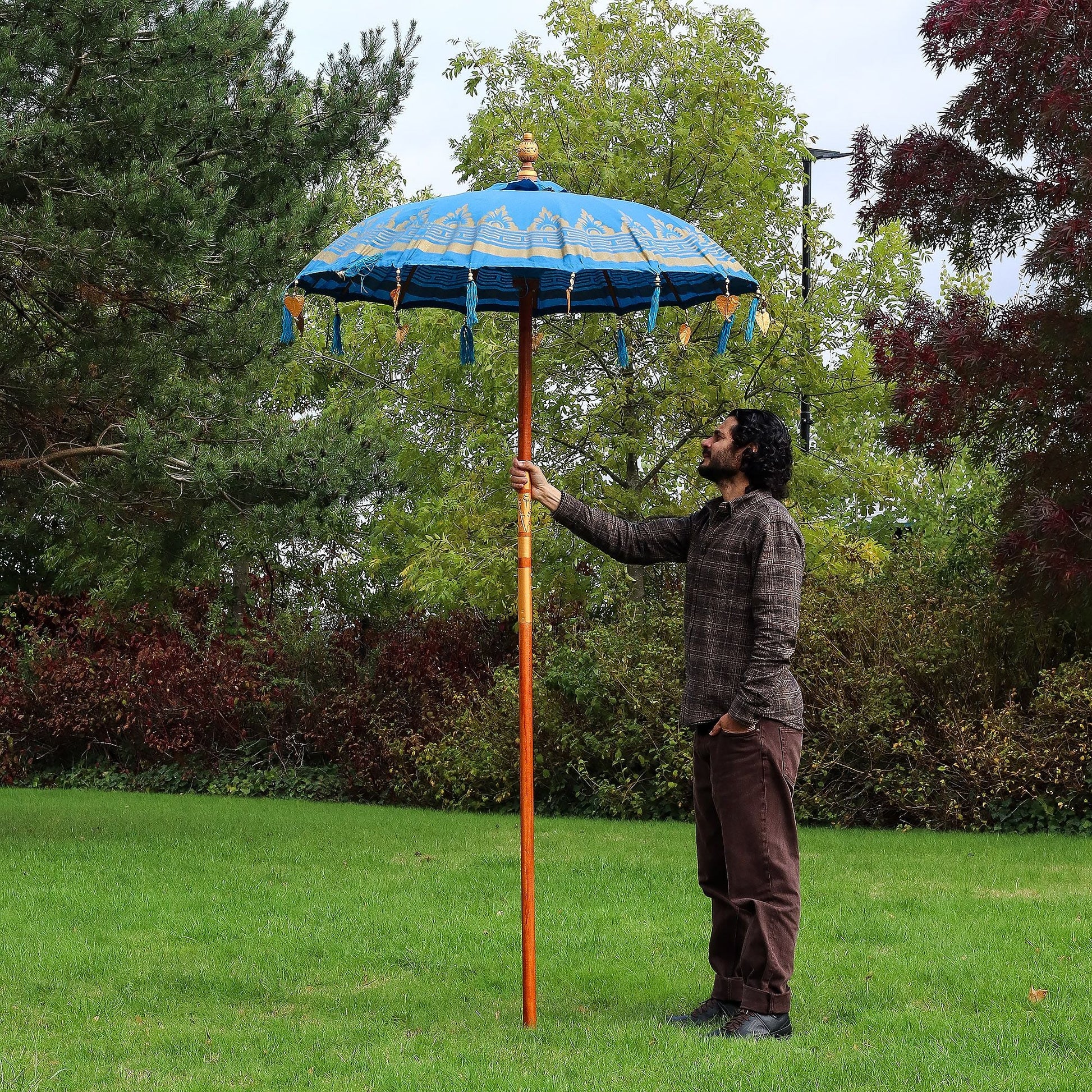 Bali Patio Parasol - Cotton - Turquoise Decor - 1.5m - Luna Panther