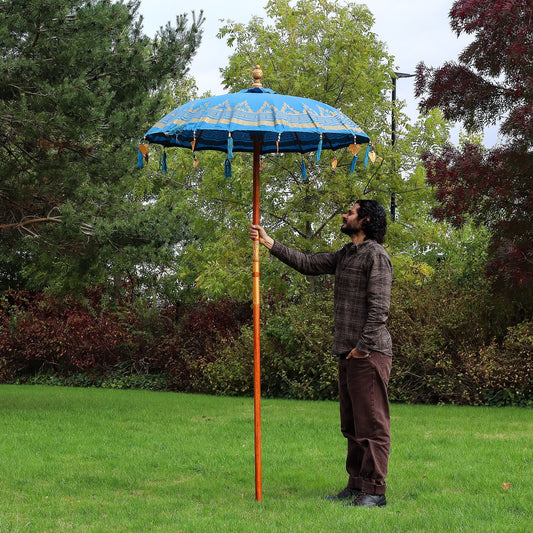 Bali Patio Parasol - Cotton - Turquoise Decor - 1.5m - Luna Panther alternate view