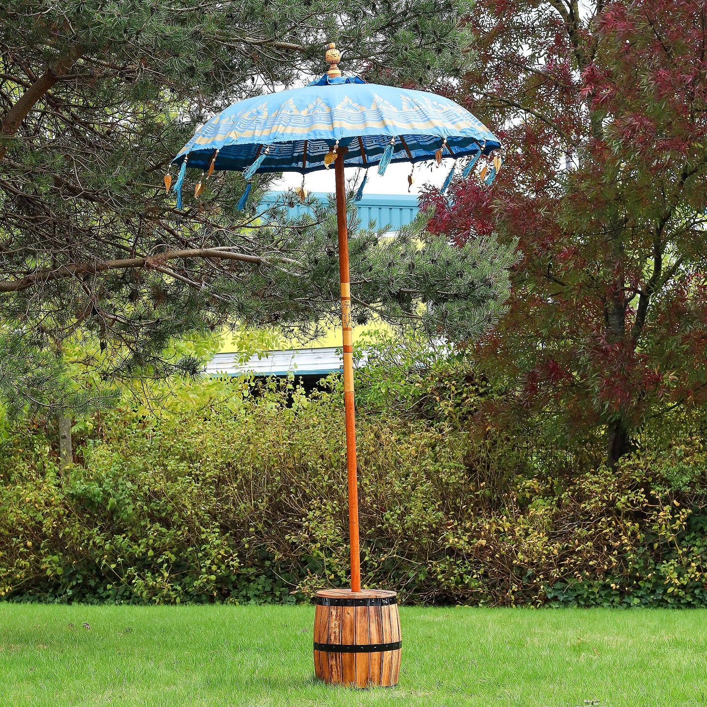 Bali Patio Parasol - Cotton - Turquoise Decor - 1.5m - Luna Panther