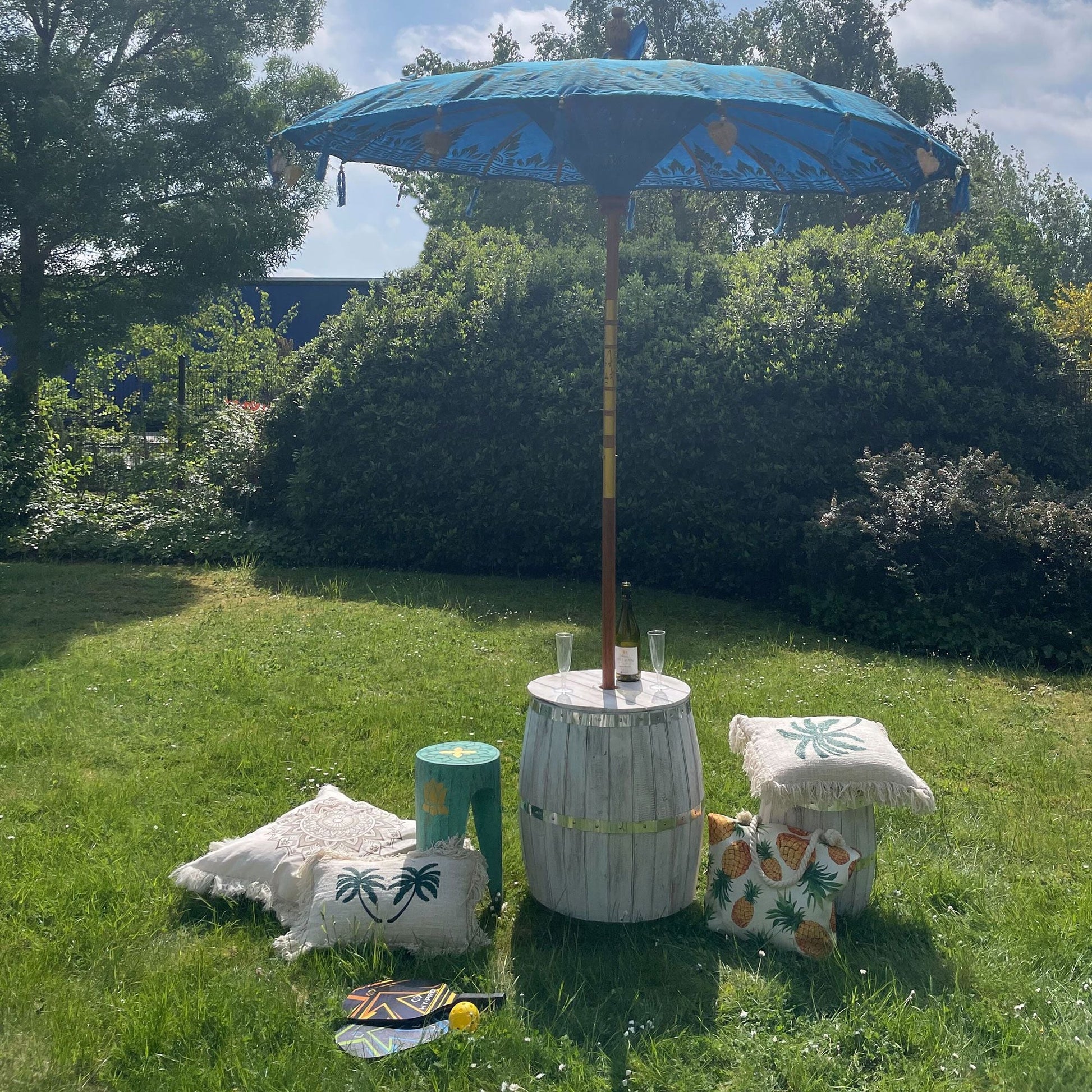 Bali Patio Parasol - Cotton - Turquoise Decor - 2m - Luna Panther