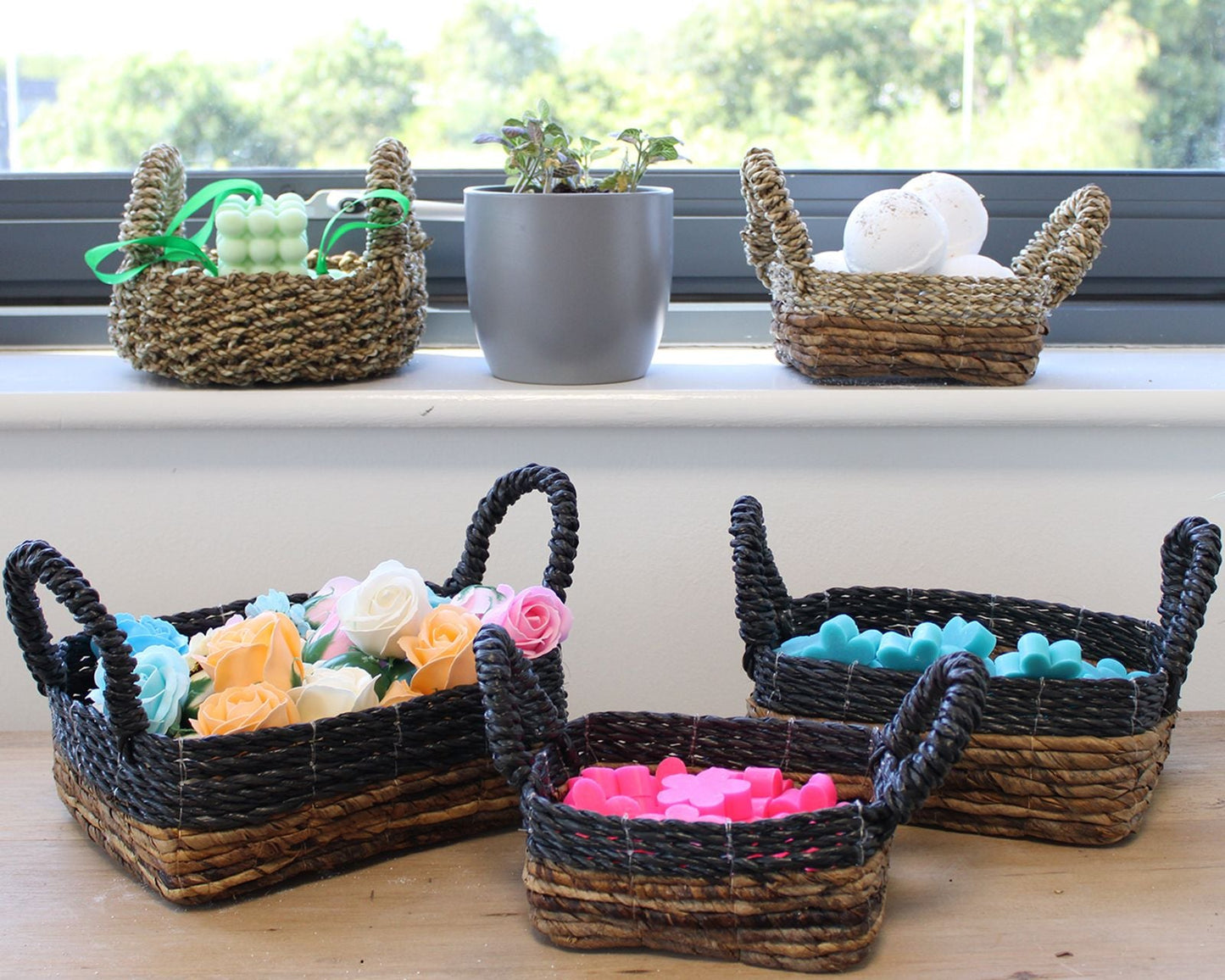 Banana Leaf & Abu - Abu Raffia Square Basket - Set of 3 - Luna Panther