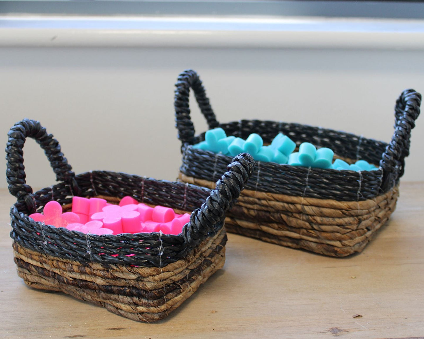 Banana Leaf & Hitam Raffia Square Basket - Set of 3 - Luna Panther