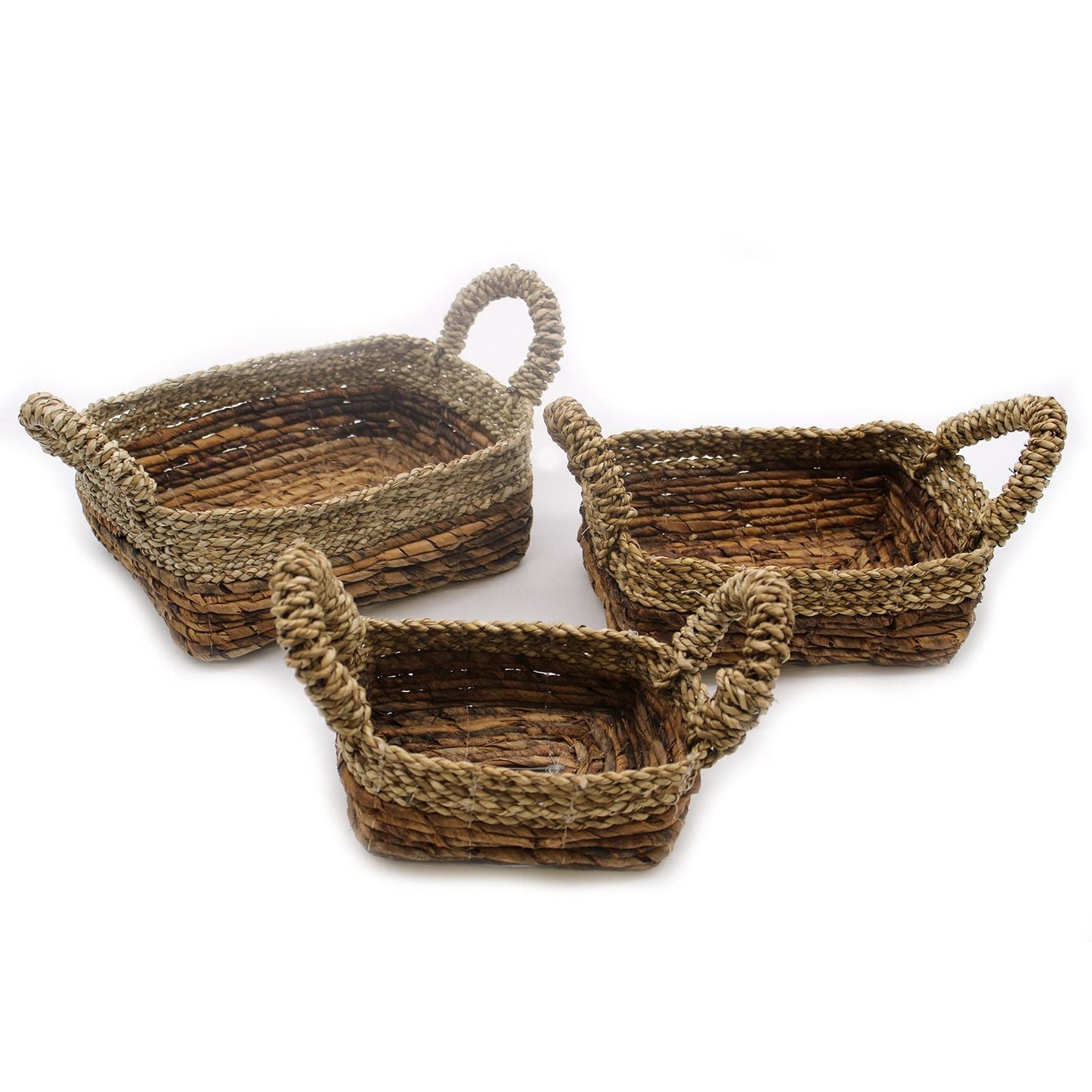 Banana Leaf & Seagrass Square Basket - Set of 3 - Luna Panther