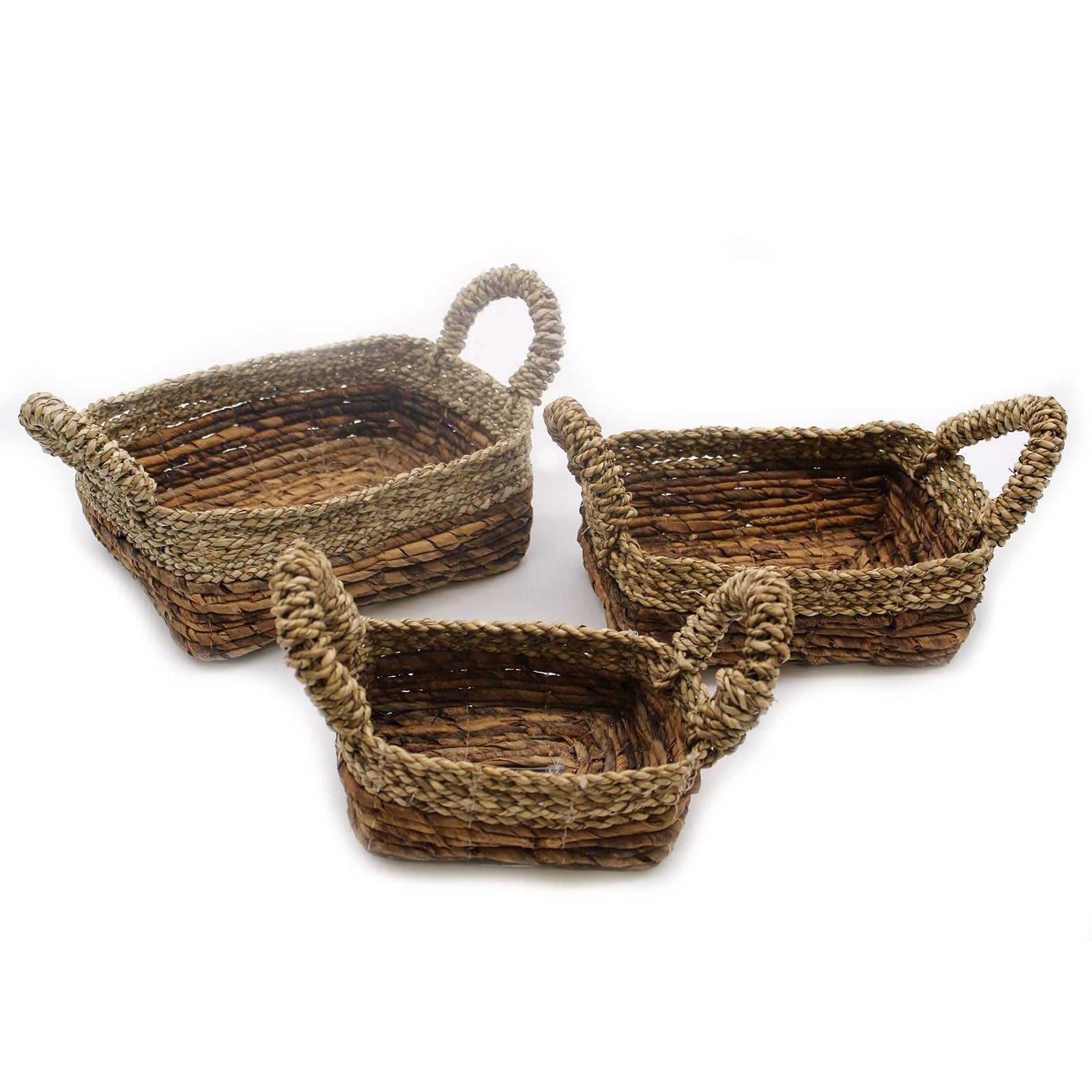 Banana Leaf & Seagrass Square Basket - Set of 3 - Luna Panther