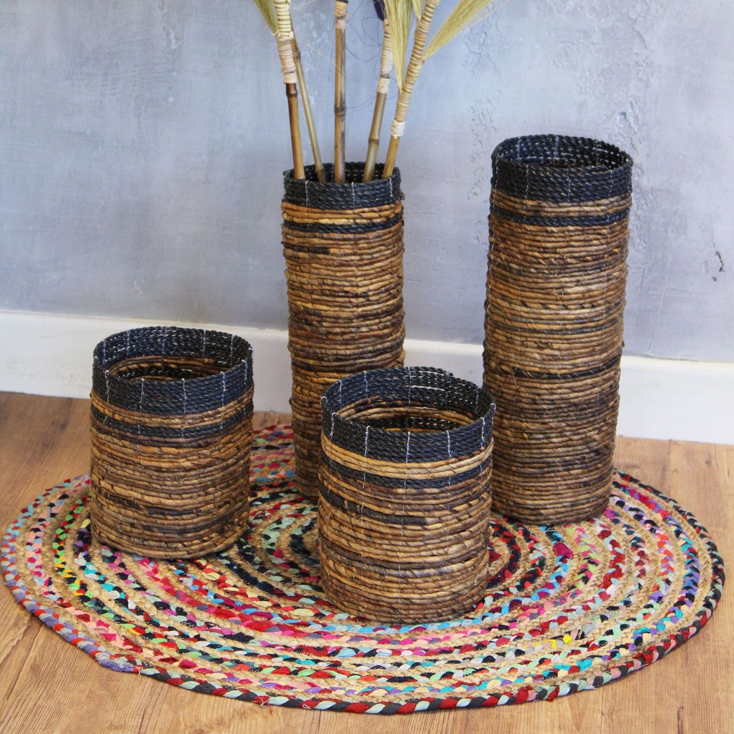 Banana Leaf Set - 2 Vase & 2 Bins - Luna Panther
