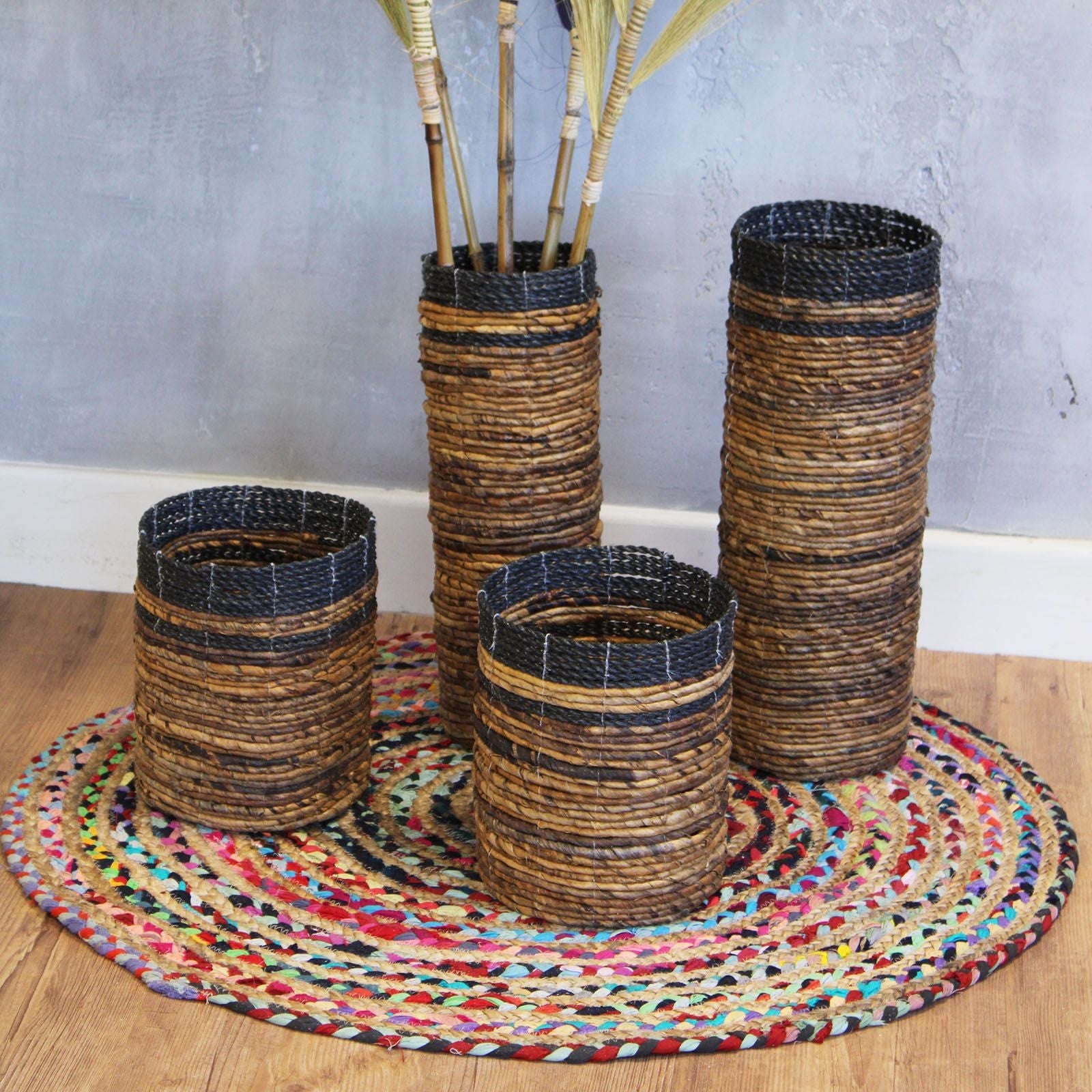 Banana Leaf Set - 2 Vase & 2 Bins - Luna Panther