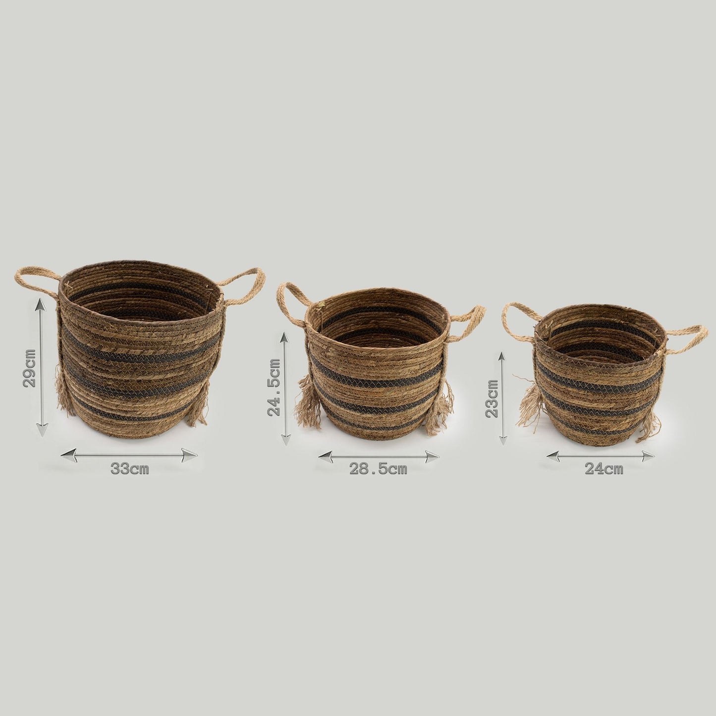 Banana Leaf & Seagrass Large Baskets - Natural Browns - Set of 3 - Luna Panther