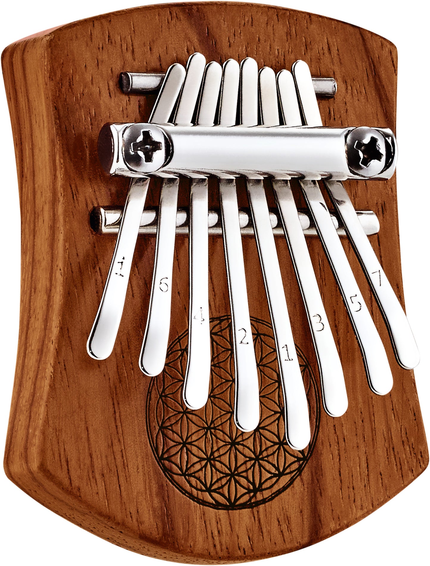 Meinl Sonic Energy Solid "Flower of Life" Mini Kalimba - 8 notes, Red Zebrawood detail view 15 at Luna Panther