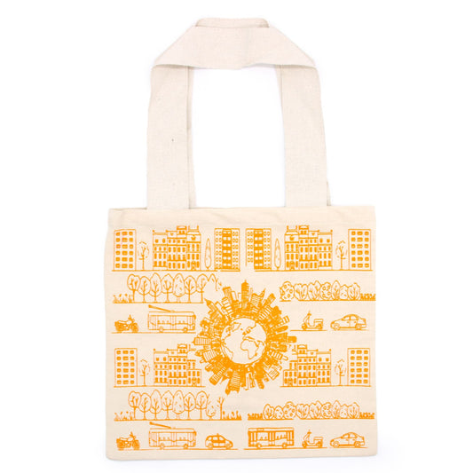 Polished Big Cotton Shopping Bag - 38x42cm - City Life - 10oz featuring natural patterning and unique variations - Luna Panther