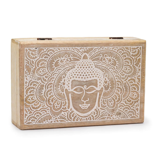 Big Rectangle Box 21.5x14x6.3cm - Buddha Face Whitewash - Luna Panther