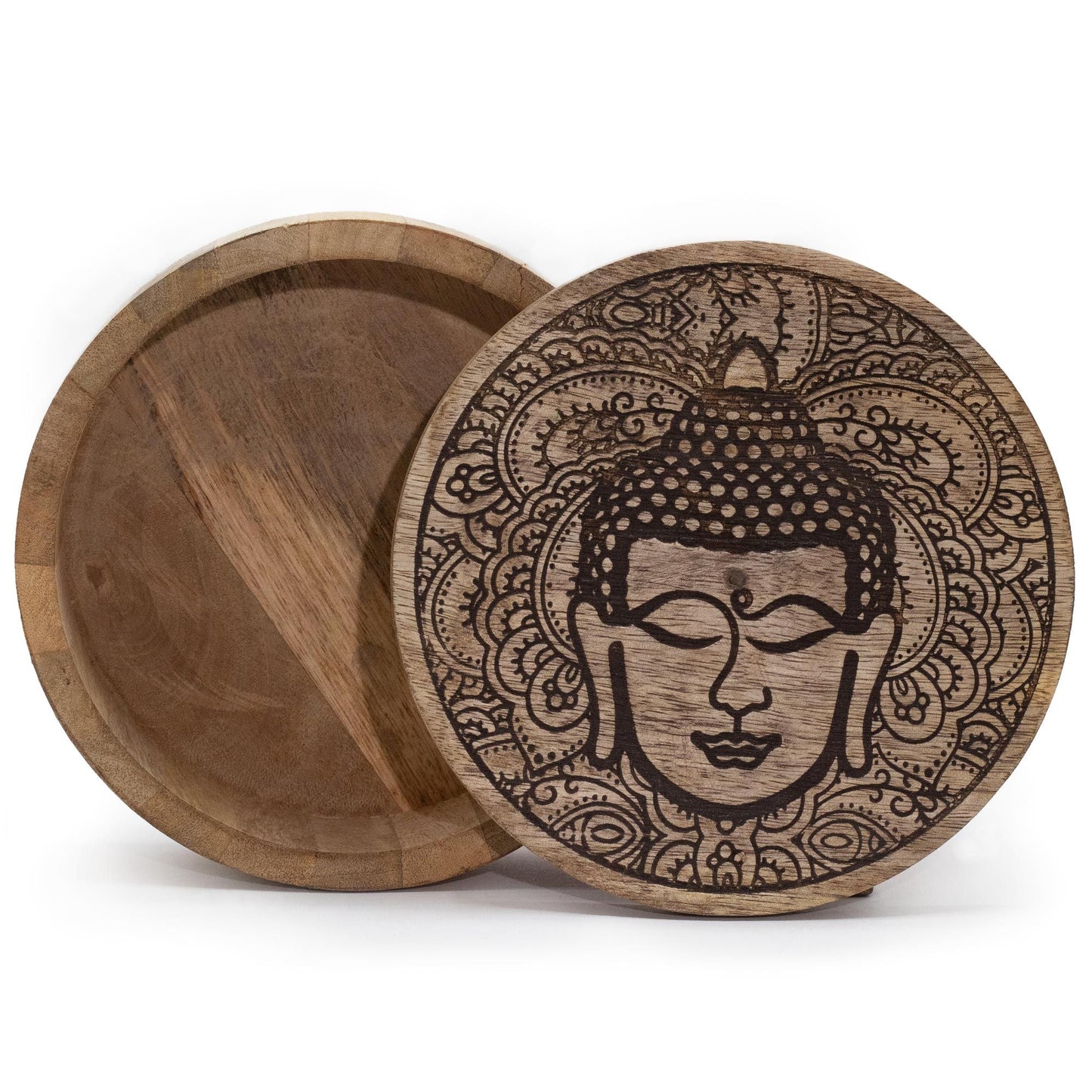 Big Round Box 17.5x7.5cm - Buddha Face Black Engraved - Luna Panther