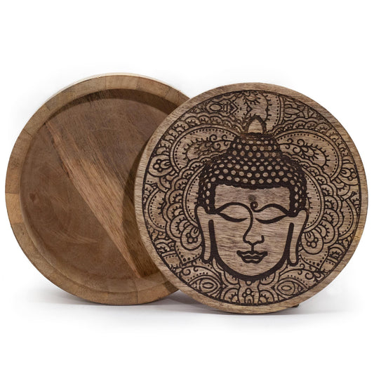 Big Round Box 17.5x7.5cm - Buddha Face Black Engraved - Luna Panther