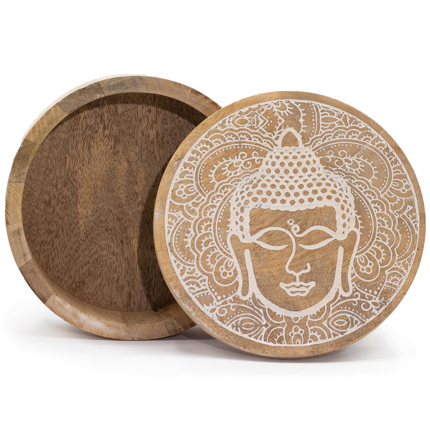 Big Round Box 17.5x7.5cm - Buddha Face Whitewash - Luna Panther