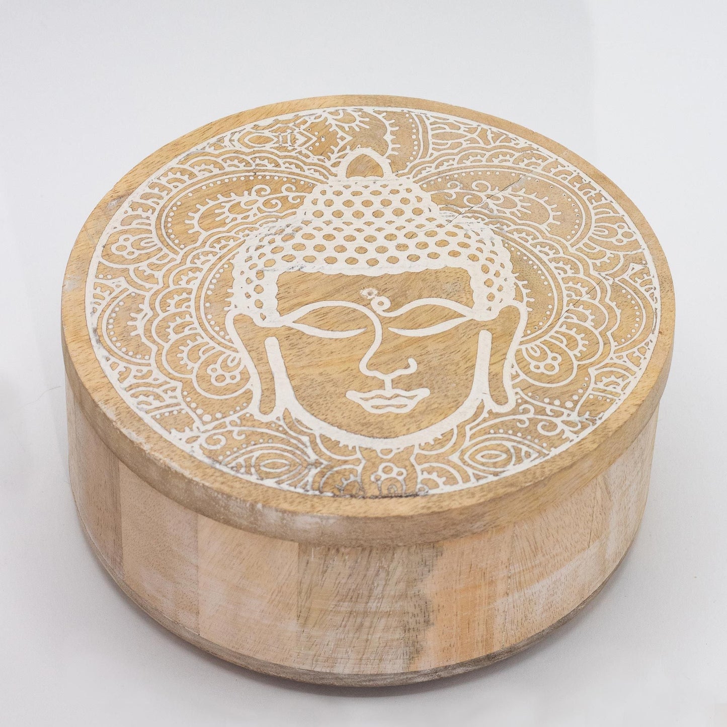 Big Round Box 17.5x7.5cm - Buddha Face Whitewash - Luna Panther